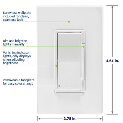 Leviton Decora Smart Switch, Wi-Fi 2nd Gen, Neutral Wire Required, Works with Matter, My Leviton, Alexa, Google Assistant, Apple Home/Siri & Wired or Wire-Free 3-Way, D215S-1RW, White