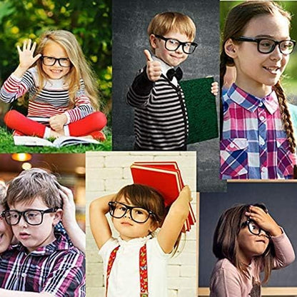 Boolavard Kids Nerd Glasses Clear Lens Geek Fake Eyeglasses for Girls Boys Eyewear Age 4-12 (Black)