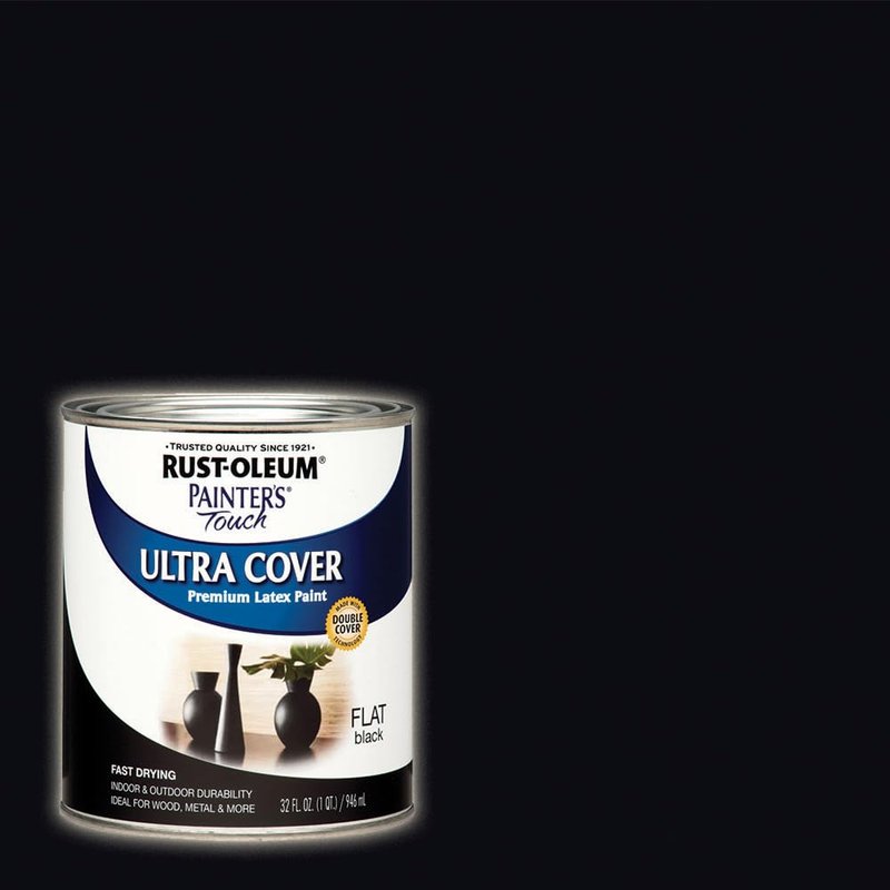 Rust-Oleum 1976502-2PK Painter's Touch Latex Paint, Quart, Flat Black,32 Fl Oz, (Pack of 2)