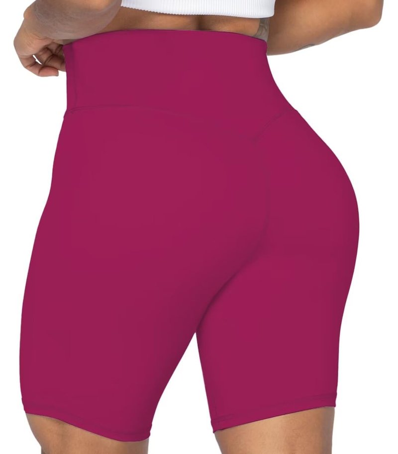 Sunzel No Front Seam High Waist Biker Shorts for Women, Squat Proof Yoga Workout Gym Bike Shorts 8" Sangria Small