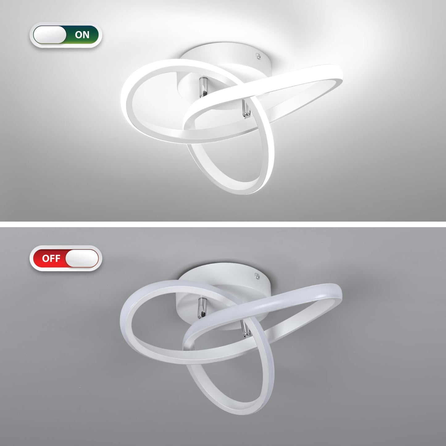 EIDISUNY Ceiling Light LED Lamp 2 Rings Creative Personality Nordic White Ceiling Lighting for Entrance Hallway Lights Ceiling Living Room Cool White Light 22W - White, Cold White Light 6000K
