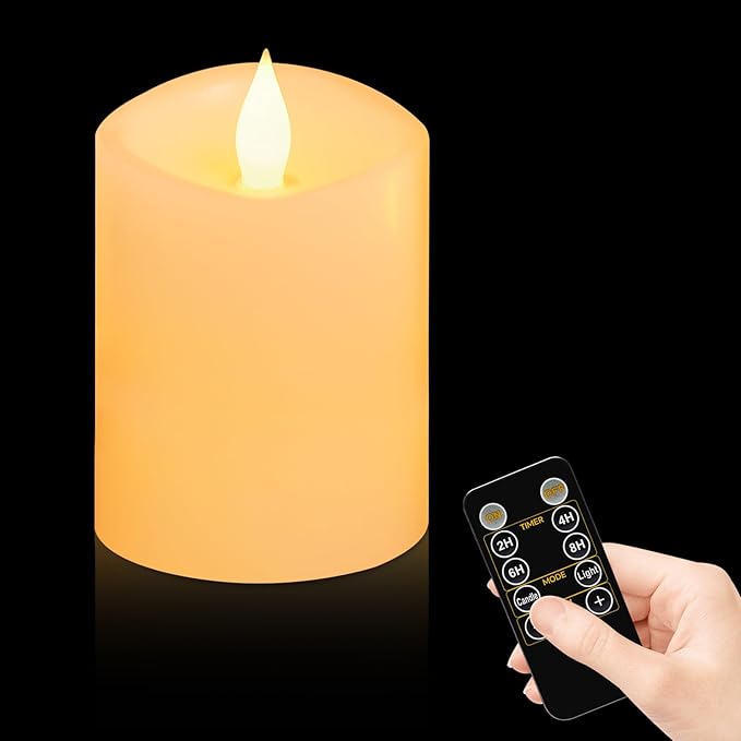 Realistic Flickering Flameless Candles with Timer - Battery-Powered 4 Inch Ivory LED Pillar Candle for Weddings, Valentine's Day & Indoor/Outdoor Decor - Safe for Kids/Pets (1-Pack)