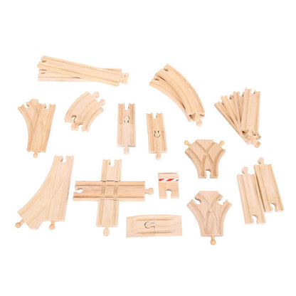 Bigjigs Rail Low Level Train Track Expansion Pack | 25 Wooden Pieces to Add on Starter Railway Set | Toy Trainset Includes Accessories, Connectors for Extension | Educational Gift for Kids ages 3+