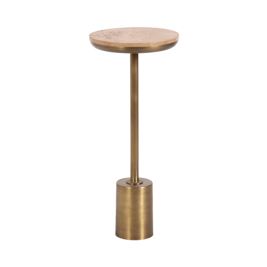 Kate and Laurel Xyler Modern Round Wood and Metal Drink Table, 10 x 10 x 24, Burlwood and Antique Brass, Transitional Pedestal Table for Use as Indoor Plant Stand or Living Room Decor Accent