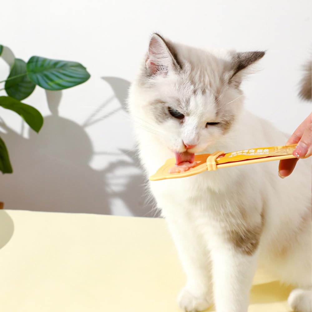 Arvintas 3PCS Cat Strip Feeder Spoon, Sliding Pet Treat Spoon Squeeze, Easy Feeding Pet Spoon for Puree and Bisque Delectables Lickable Wet Cat Treat