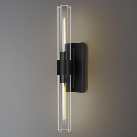 Bronze Vanity Light Sconce, 2-Light Bathroom Wall Sconce Over Mirror, Black Vanity Lights for Bathroom, Dimmable Wall Sconces with Glass Tube, Indoor Linear Wall Sconce for vertical and horizontal