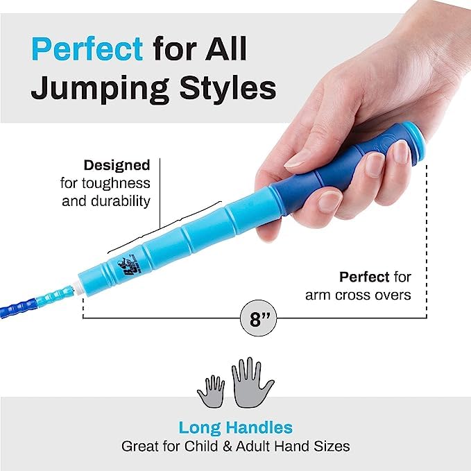 Buddy Lee Beaded Speed Jump Rope - Blue, Bamboo Shaped Handles | Soft TPU Beads, High Density Nylon Rope | Perfect Choice For Schools, Gym & Outdoor Jumping | Great for Rope Releases | Kids & Adults