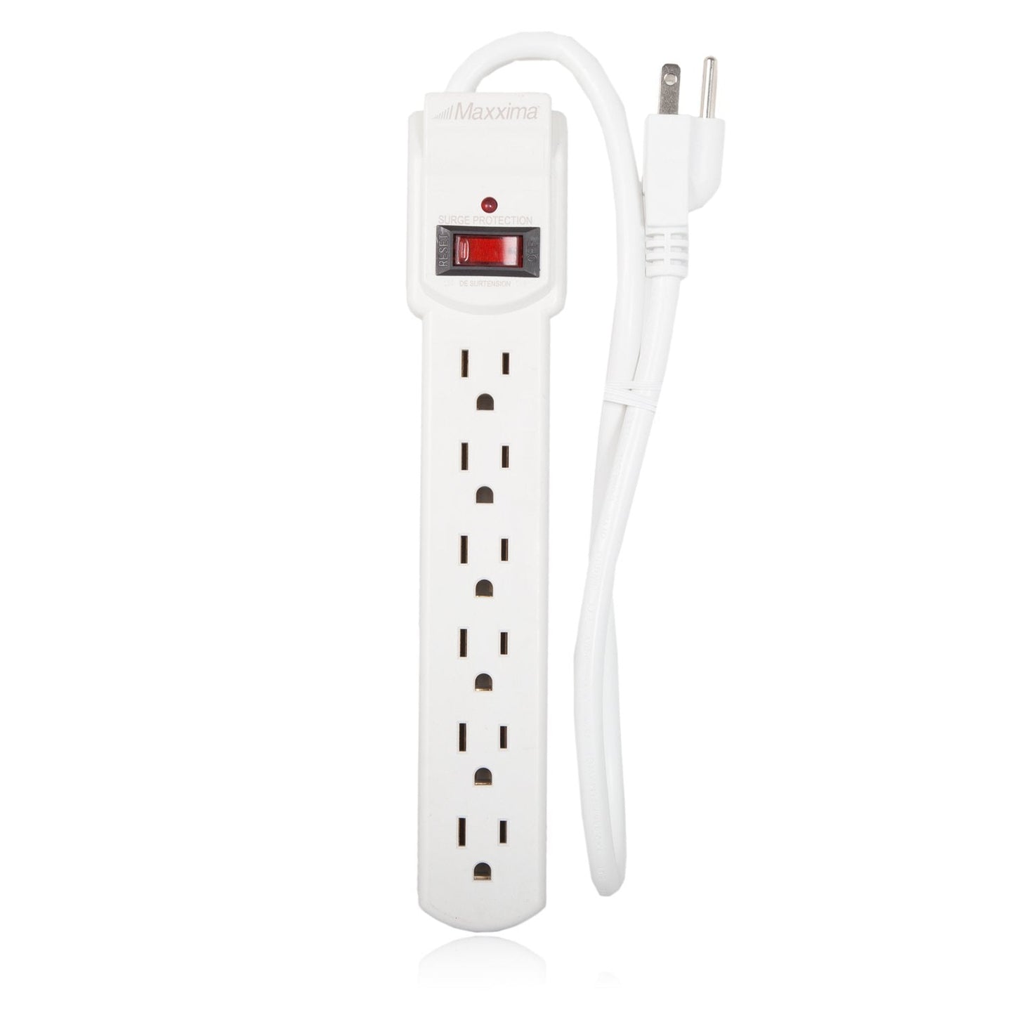 Maxxima 4-Pack 6 Outlet Power Strip Surge Protector - 300 Joules, Features Red On/Off Switch, Powers Multiple Electronics and Devices Simultaneously, Perfect for Home Appliances - Black