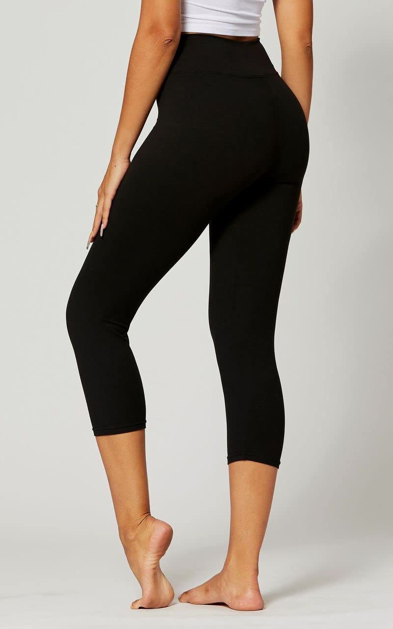 Conceited Capri Leggings for Women - High Waisted - Soft - Casual - Black - Small - Medium