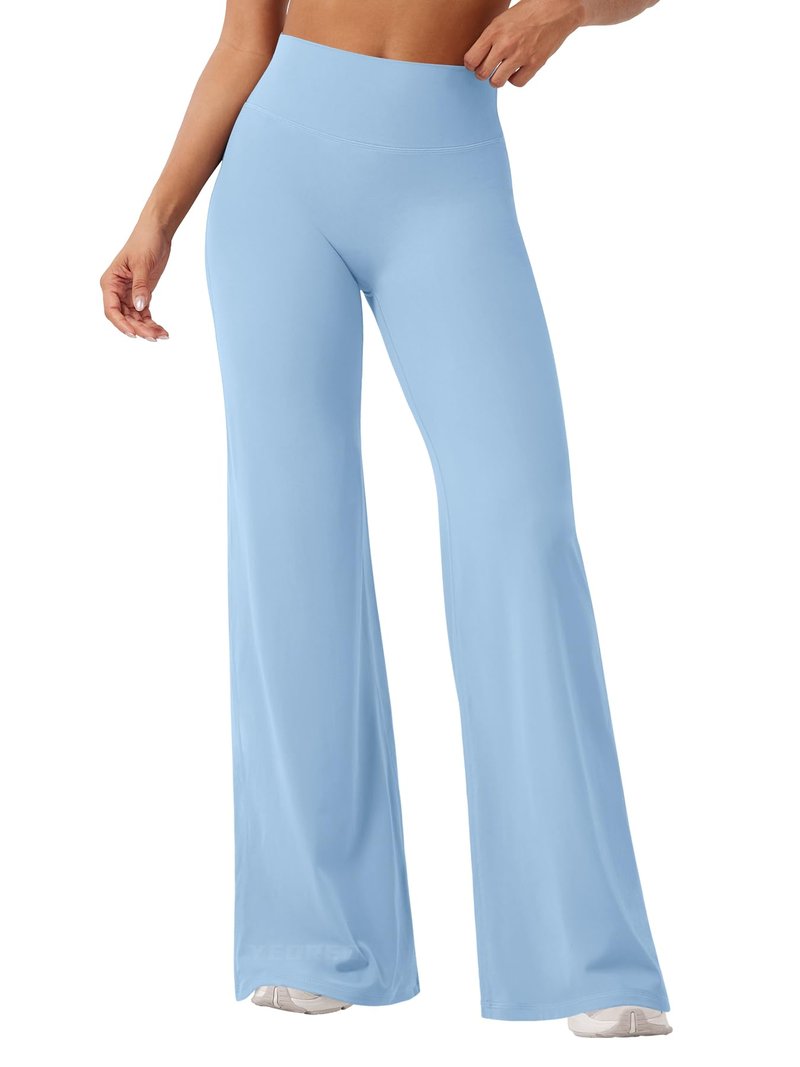 YEOREO Workout Leggings Womens No Front Seam Straight Leggings 33" High Waist Buttery Eddiy Gym Yoga Pants Airy Blue L
