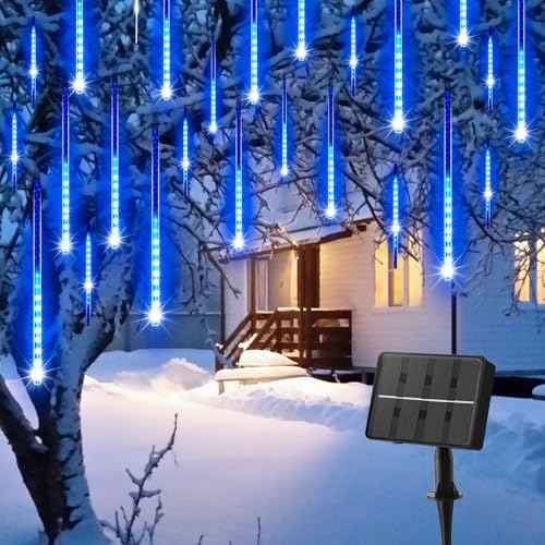 Minetom Solar Meteor Shower Lights 20 Tubes 16 Inch 720 LED Solar Christmas Lights Outdoor Waterproof, Snow Cascading String Lights for Outside Christmas Halloween House Tree Decoration, Blue