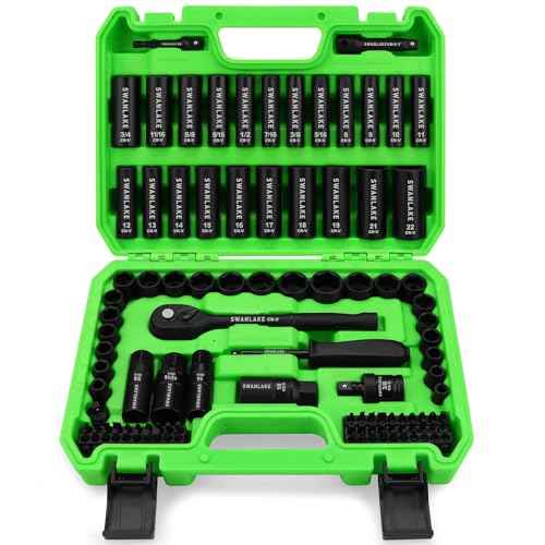 105-Piece 3/8" Drive Impact Socket Set, SAE (5/16 to 3/4 inch) and Metric (8-22mm) 6 Point CR-V Steel Socket Wrench Set, Extension Bars, Universal Joint, Ratchet Handle, Screwdriver Bit Mechanic Tool