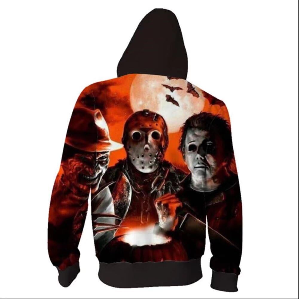 CHLOBLOM Horror Movie Cosplay Hoodie Scary Costume Novelty Jacket Sweatshirt (L, Color 2)