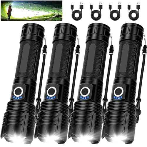 4 Pack Flashlight Rechargeable 99,000 High Lumens, Super Bright Rechargeable Flashlights for Home, Powerful LED Flash Light with 5 Light Modes, IPX7 Waterproof for Outdoor, Camping