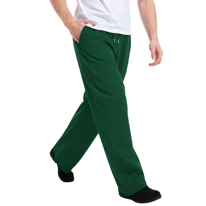Baggy Sweatpants Men Wide Leg Sweat Pants Mens Clothing Casual Athletic Workout Straight Leg Open Bottom Sweatpants Fleece Lined Jogger with Pockets Fall Winter Clothes Green