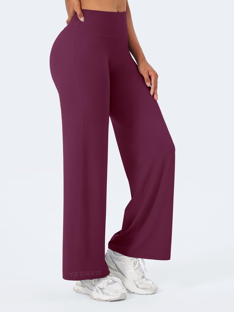 YEOREO Workout Leggings Womens No Front Seam Straight Leggings 29" High Waist Buttery Eddiy Gym Yoga Pants Black Cherry L