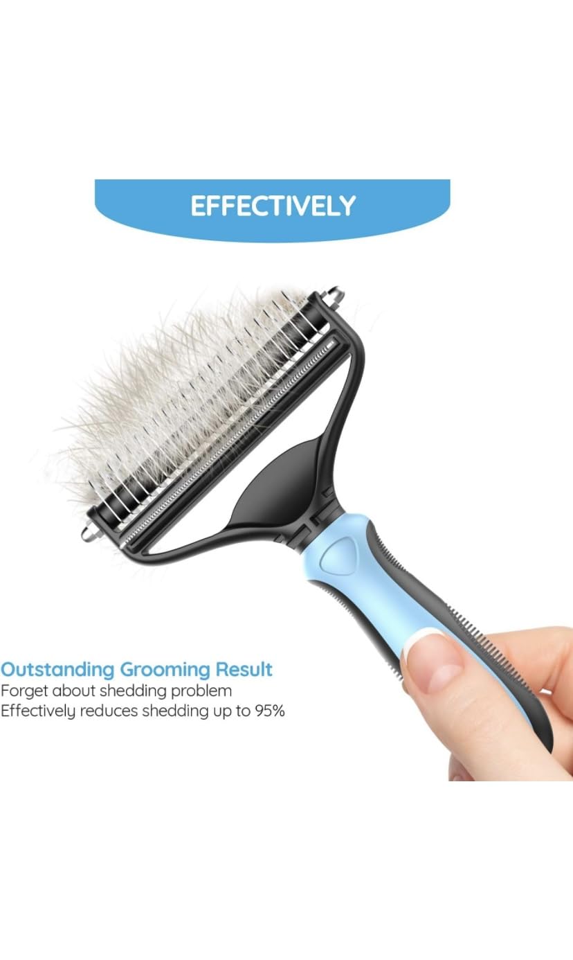 Dog Brush for Shedding & Cat Brushes for Indoor Cats - Double Coat Dog Brushes for Grooming - Hair Remover Pet Grooming Tools - 2 in 1 Deshedding Brush & Undercoat Rake for Dogs - Defur Comb Cleaner