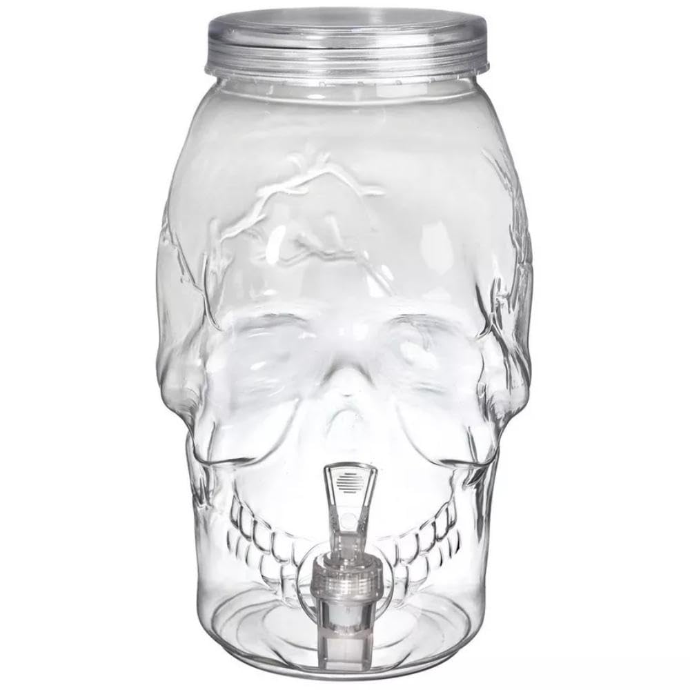 Spooky Skull Clear Plastic Drink Dispenser - 1 Gallon (1 Count) - Unique & Eye-Catching Design Durable & Leak-Proof - Perfect For Halloween & Themed Events