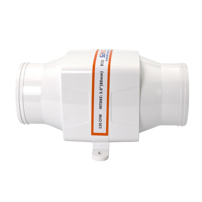 SEAFLO 3" In-Line Marine Bilge Air Blower - 12V, 130 CFM, 2.5A Max Draw, 4-Blade Fan, Ultra-Quiet Operation, White, 3 Inch for Yacht/Sailboat/Boat - ISO 8846, CE & RoHS Certified - 4-Year Warranty