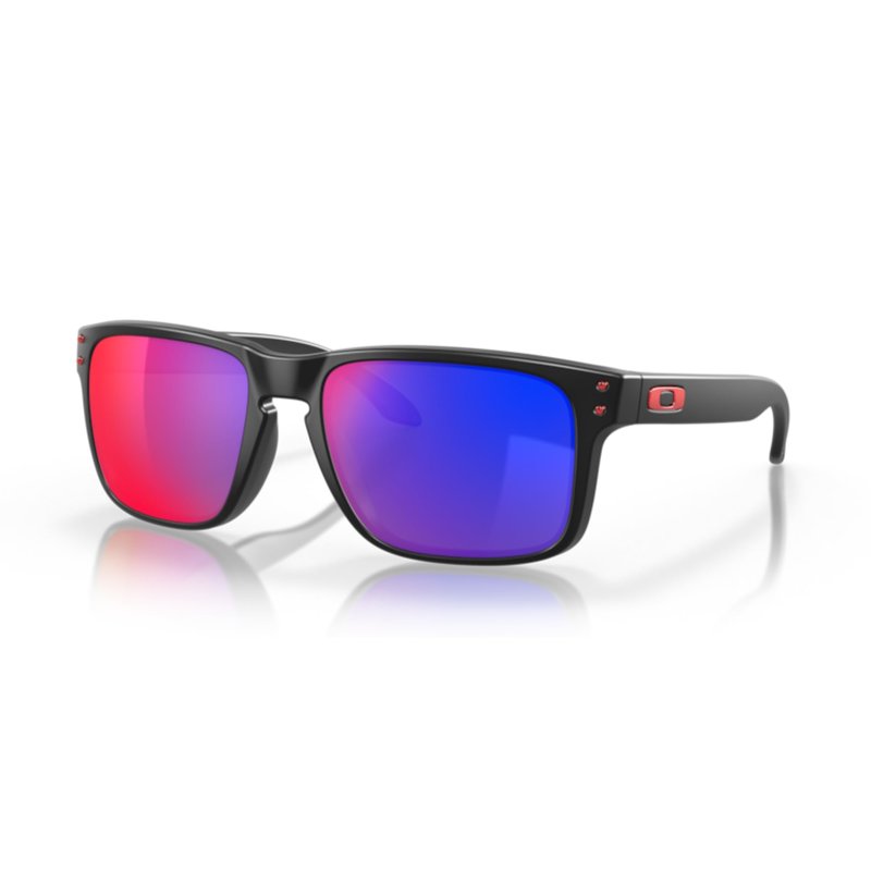OAKLEY Holbrook OO9102 910236 Square Sunglasses For Men Matte Black/Positive Red Iridium, 55MM+ Bundle Accessory Leash Kit, Microfiber Pouch