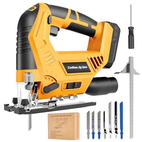 Jig Saw Compatible with Dewalt 20V Max Battery (No Battery), Cordless Jig Saw Brushless Jigsaw Tool with LED Light, 0¡Æ- 45¡Æ Bevel Cuts, 3 Orbital Settings for Straight/Curve/Circle Cutting
