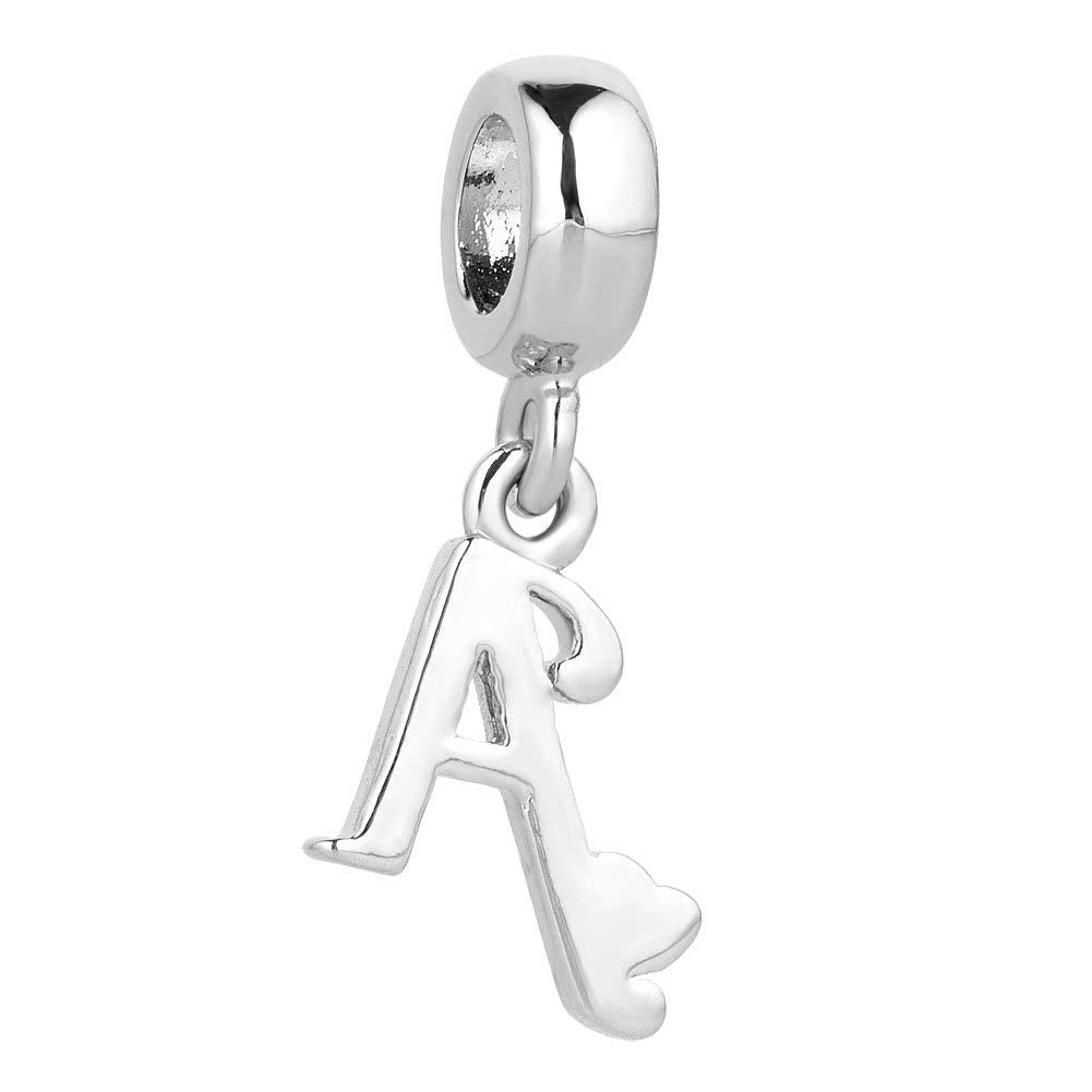 QueenCharms Initial A-Z Letter Charm Golden Heart Alphabet Dangle Beads for Bracelets & Necklaces (A)