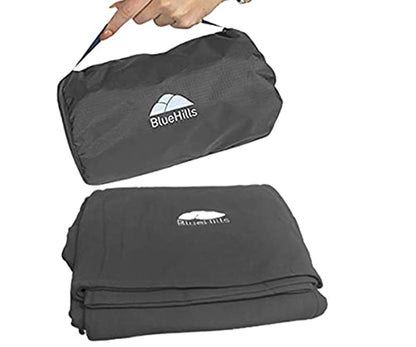 BlueHills Ultra Compact Travel Blanket Pillow in Portable Bag Case Soft 70 X 56 with Strap Backpack Clip Premium Cozy Soft Compact Pack Large Blanket for Airplane Flight Layover Grey - Gray C002
