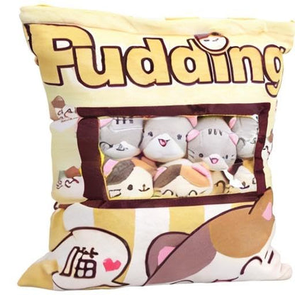 Naixin Cute Snack Pillow Stuffed Animal Toys Pudding Decorative Removable Kitty Cat Dolls Creative Toy Gifts for Teens Girls Kids,Height:35-40CM