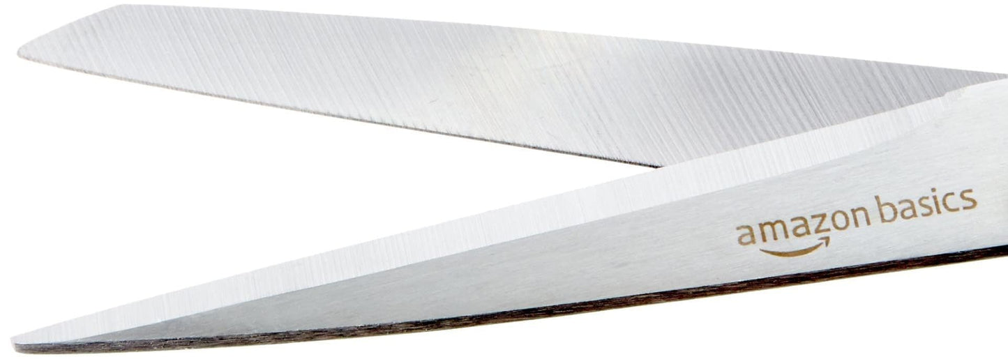 Amazon Basics Stainless Steel Scissors for Office, Crafts, Multipurpose, Sharp, Comfort Grip, PVD Coated, 2 Pack, Green and Grey