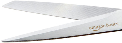 Amazon Basics Stainless Steel Scissors for Office, Crafts, Multipurpose, Sharp, Comfort Grip, PVD Coated, 2 Pack, Green and Grey