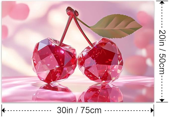 Yesad Cherries Art Print, Kitchen Wall Art Pictures Poster Pink Wall Décor for Dorm Living Room Bedroom Cabin Kitchen Wall Décor Fruits Wall Art (Unframed,30”x20”, Cherry)