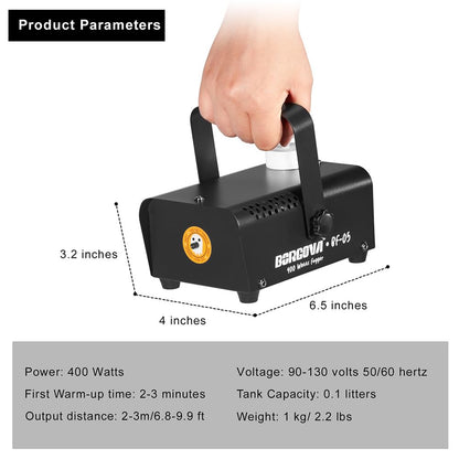BORGOVA Fog Machine, Small Smoke Machine for Parties Halloween Stage, Auto Mode 400 Watts