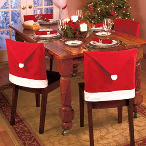 Callenbach 6Pcs Christmas Chair Covers for Dining Room Christmas Table Decoration Santa Hat Chair Back Cover for Xmas Restaurant Holiday Festival Party Decor