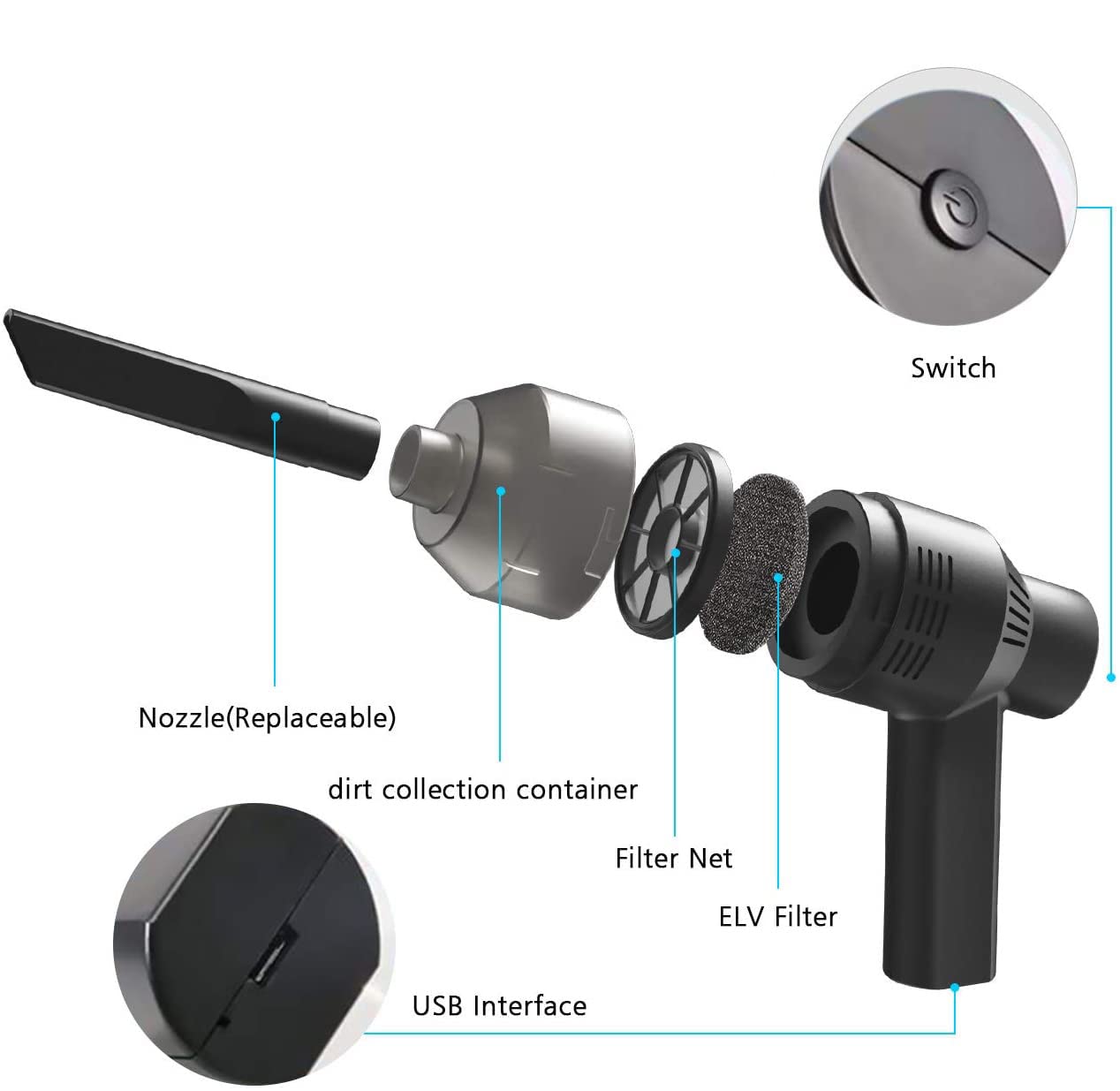 HONKYOB [Upgrade] Mini Vacuum Cordless Vacuum Keyboard Cleaner Mini Computer Vacuum Rechargeable Desk Vacuum for Cleaning Dust,Hair,Crumbs,Eraser Scrap,Laptop,Pet House，Sewing Machine