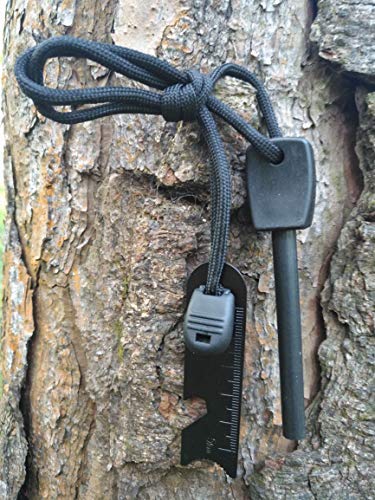 FOSTAR Ferrocerium Alloy Rod Fire Starter, 5/16 Inch Thick Waterproof Fire Steel, Bushcraft Ferro Rod with Easy Grip Handle, Multi-Tool Striker and Paracord Lanyard (2PCS, Black and Orange)