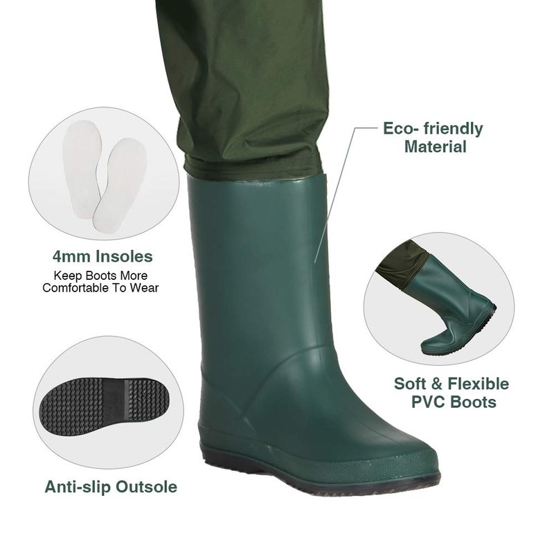 TIDEWE Chest Waders for Kids, Waterproof Youth Waders with Boot Hanger, Lightweight PVC Kids Chest Waders with Boot for Fishing & Hunting (Size 8/9 Big Kid)