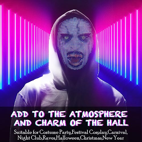 MEGOO Led Mask with Bluetooth Programmable App,Shining Led Light Up Face Mask for Adult Kid Halloween Masquerade Party (USB Recharge)