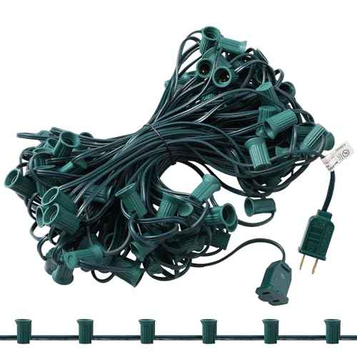 C7/e12 Christmas Light String Set, UL Listed C7 Christmas Light Strand Spool Stringer 12 Spacing Spool Wire for Patio Backyard Xmas Tree Roofline(100ft)