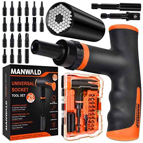 Universal Socket Tool Set, Ratcheting T-Handle Screwdriver Set with Power Drill Adapter, Fathers Day Dad Gifts from Daughter Wife Son, Gifts for Him Men Husband, Boyfriends, Orange, Black