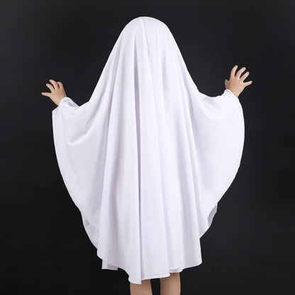 Noubeau Unisex Kid Ghost Costume Girl Halloween Fancy Dress Cosplay Boy White Boo Ghost Cloak Child Spooky Trick-or-Treating(White,5-7 Years)
