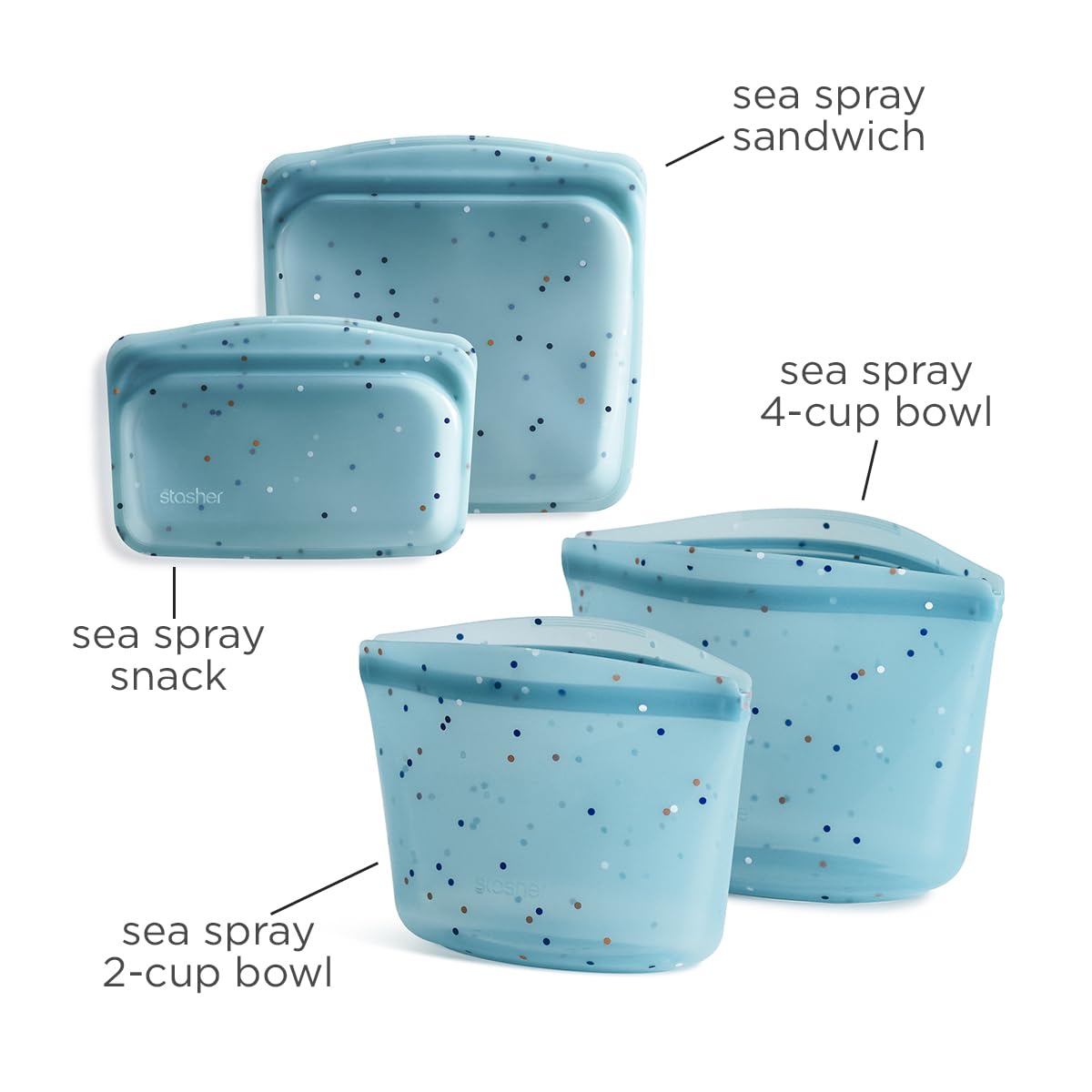 Stasher Premium Silicone Reusable Food Storage Bags, 4-Pack, Multi, Multi-Use Food Storage Bags, Lunch Bag, Travel Containers, BPA Free, Leak-free, Dishwasher-Safe, Eco-friendly