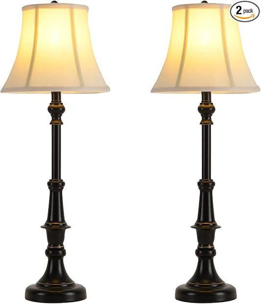 2 Pack Vintage Style Buffet Table Lamp, Traditional Bedside Lamps, Tall Table Lamp Set of Two for Living Room, Bedroom