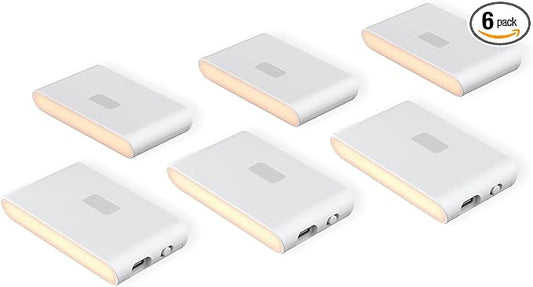 Wyze Lifestyle Rechargeable Night Lights with Dusk to Dawn & Motion Sensors, Warm & Soft White Stair Lights for Bathroom, Hallway, Linkable, Magnetic Mount, 6 Pack