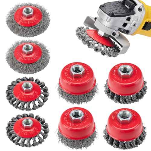 8 Pcs Wire Wheel Brush for 4-1/2 Angle Grinder, 4pcs 4¡± Wheel Brushes, 4pcs 3¡± Cup Brush Set, 5/8 -11 Threaded Arbor, Angle Grinder Wire Wheel for Rust, Corrosion, Paint Removal