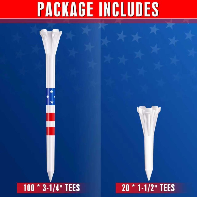 CHAMPKEY 5-Prong Plastic Golf Tees 120 Pack - Star and Stripe Marking System Golf Plastic Tees - Includes 100 Pcs 3-1/4" and 20 Pcs 1-1/2" Plastic GLF Tees (3-1/4")