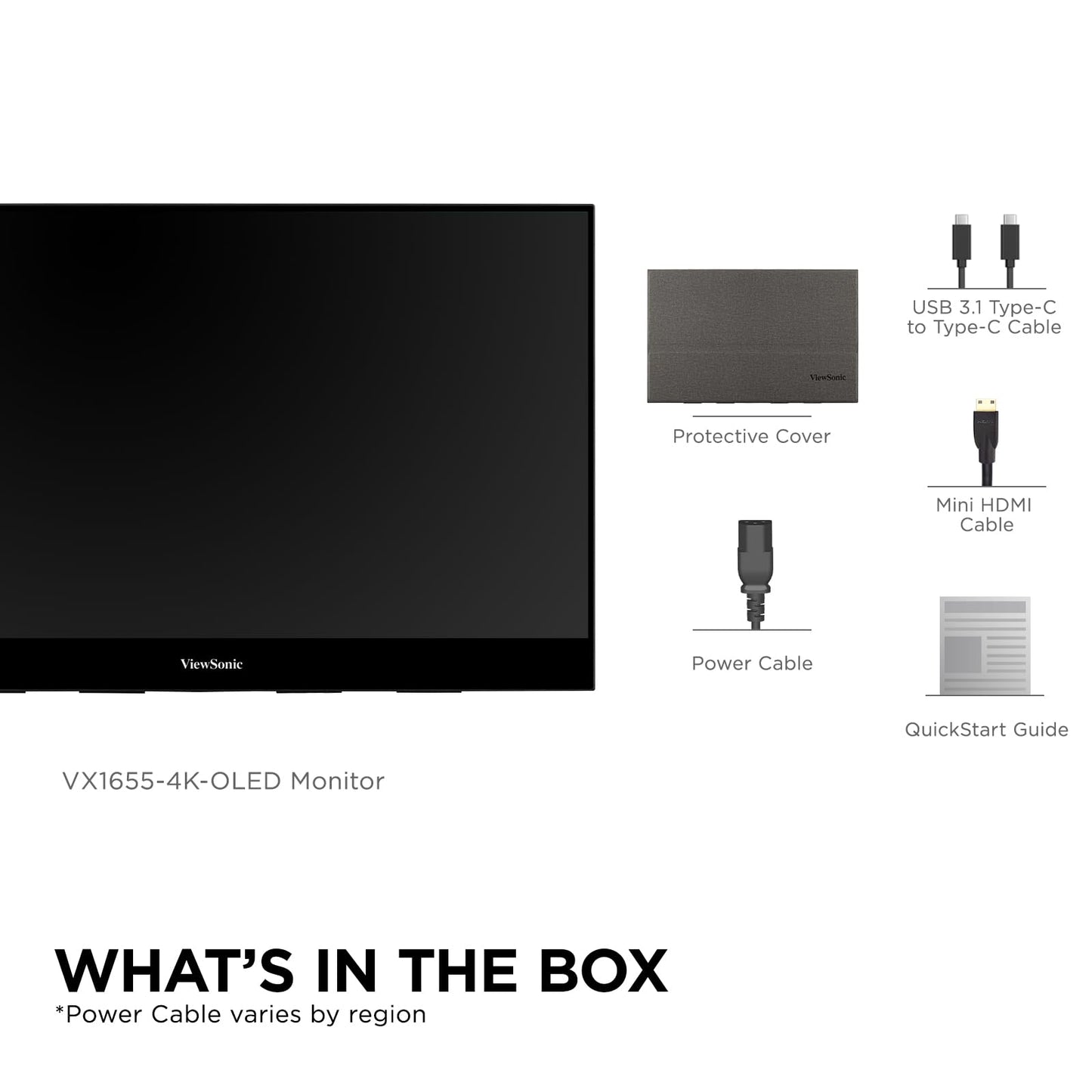 ViewSonic VX1655 15.6 Inch 1080p FHD Portable LED IPS Monitor with 2 Way Powered 60W USB C, Mini HDMI, Dual Speakers, and Built-in Stand with Tripod Mount,Black