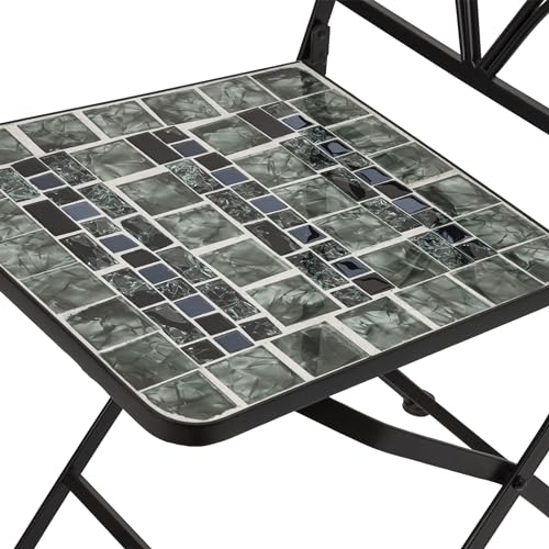 Alpine Corporation Indoor/Outdoor Marbled Glass Mosaic 3-Piece Bistro Set Folding Table and Chairs Patio Seating