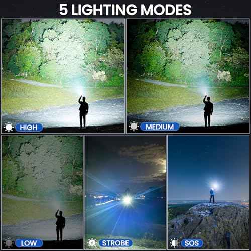 4 Pack Flashlight Rechargeable 99,000 High Lumens, Super Bright Rechargeable Flashlights for Home, Powerful LED Flash Light with 5 Light Modes, IPX7 Waterproof for Outdoor, Camping