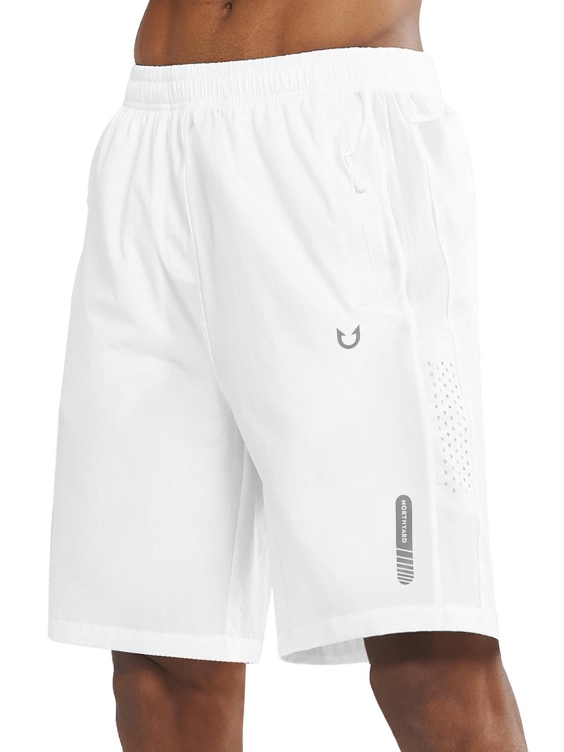 NORTHYARD Men's Athletic Running Shorts Gym Workout 7"/9"/5" Quick Dry Lightweight Sports Basketball Tennis 3 Zipper Pockets White M