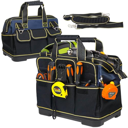 20 Inch Heavy duty tool bag, multifunctional tool bag organizer, waterproof and wear-resistant base with large double zipper and adjustable shoulder strap, gift for Father's Day and Men,blue